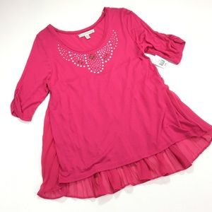 French Laundry Embellished Bright Pink Top Sz M